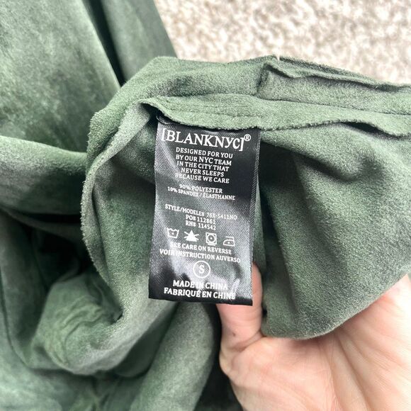Blank NYC Jacket Women’s Small Green Faux Suede Drape Open Front - Picture 7 of 9